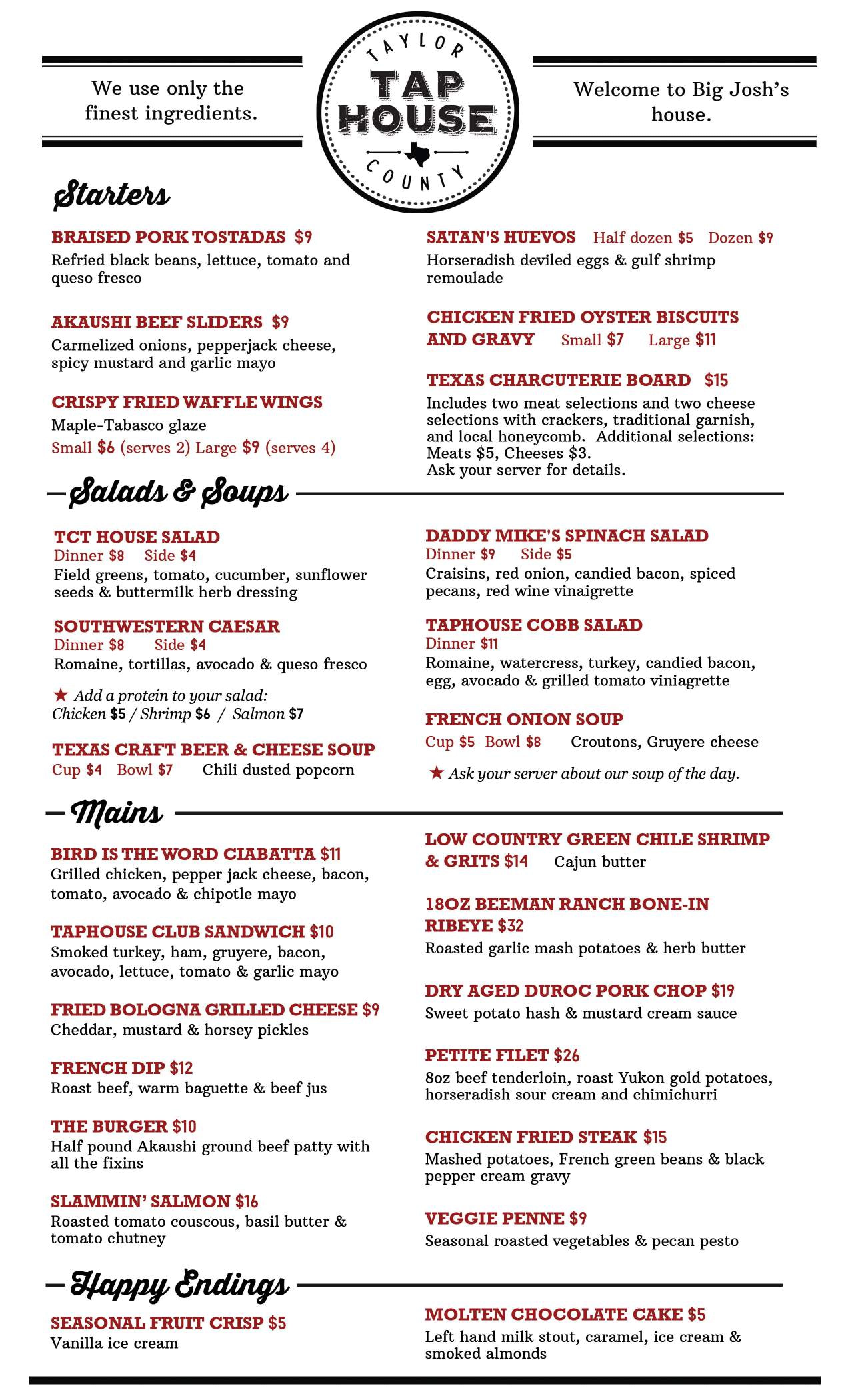 Taylor County Tap House Menu, Menu for Taylor County Tap House, Abilene