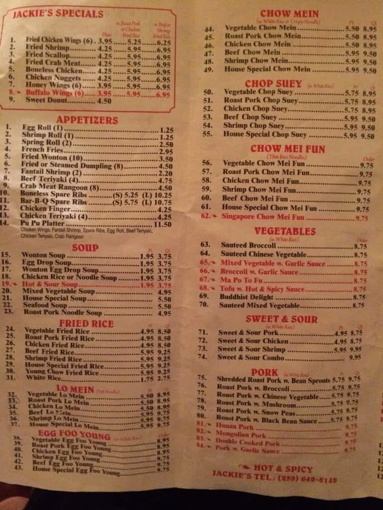 jackies menu