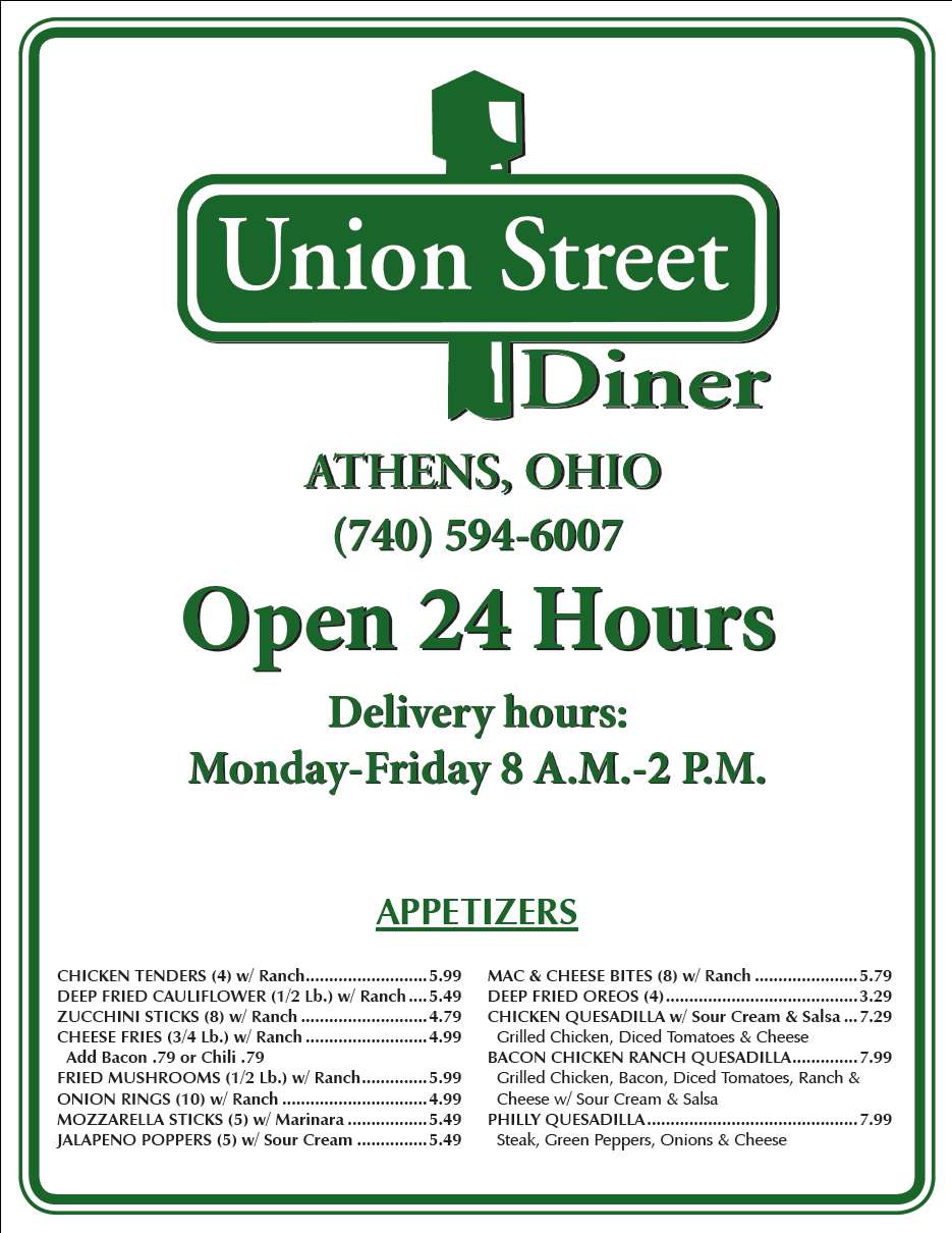 Union Street Diner Menu, Menu for Union Street Diner, Athens, Athens ...