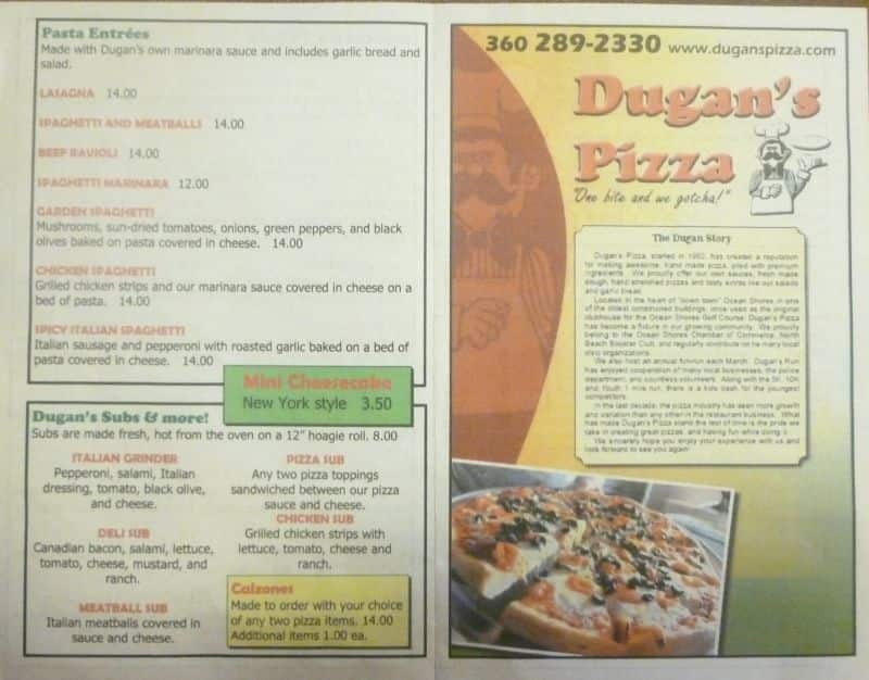 Dugan's Pizza Menu, Menu for Dugan's Pizza, Ocean Shores, Ocean Shores ...