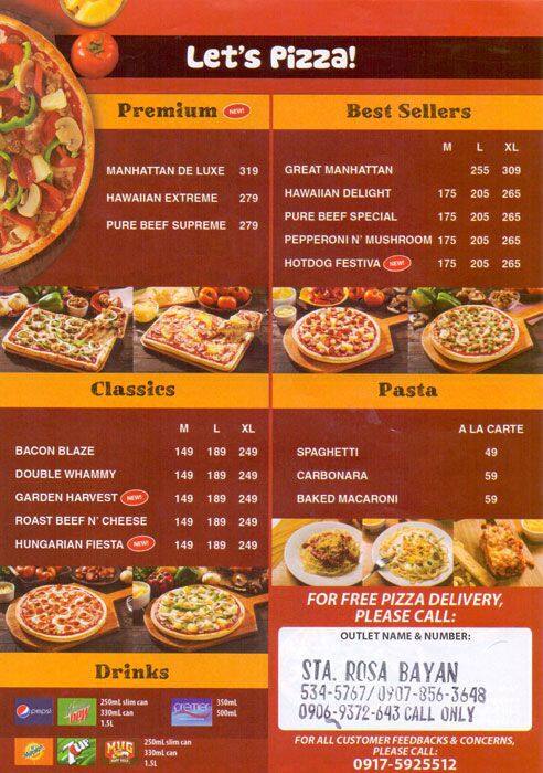 Carta de Lot's a Pizza