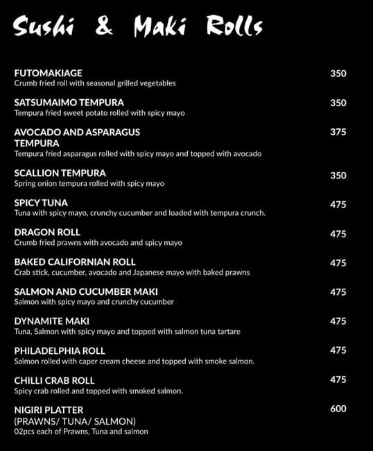 The Red Ginger menu