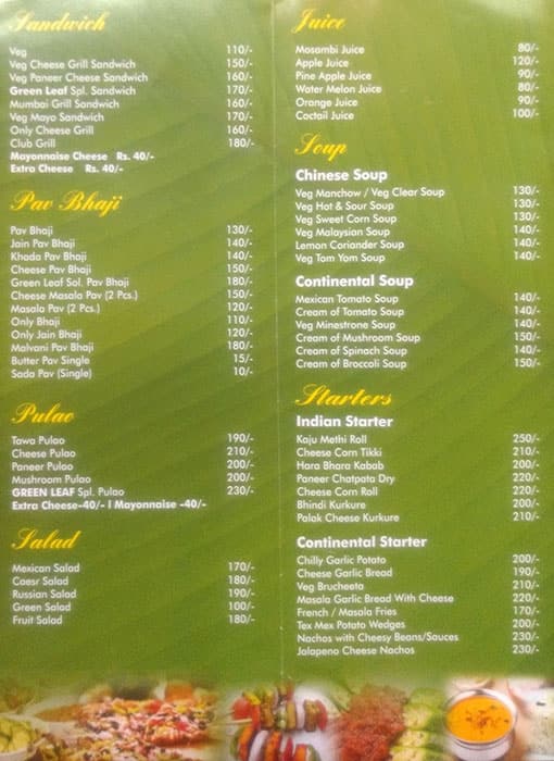 Menu at Green Leaf, Thane, Balawant Niwas