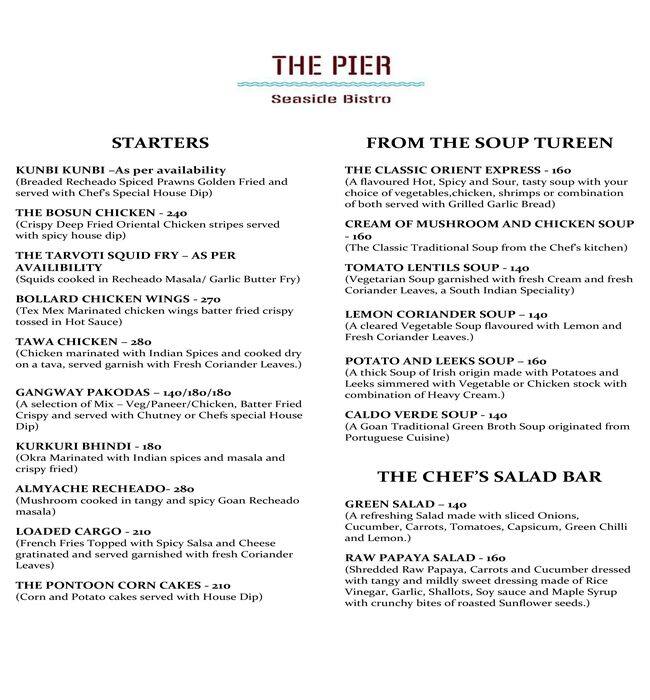 Menu at The Pier Seaside Bistro, Mormugao