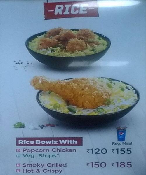 Menu of KFC, Peelamedu, Coimbatore