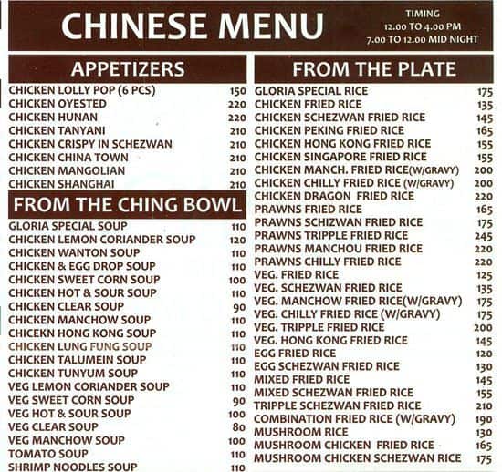 Gloria Menu, Menu for Gloria, Byculla, Mumbai Zomato