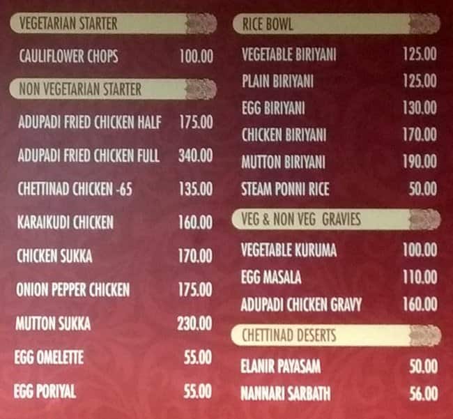 Adupadi menu