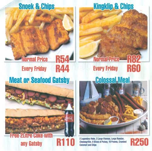 Speisekarte von Jimmy's Killer Fish & Chips restaurant, Randburg, Shop
