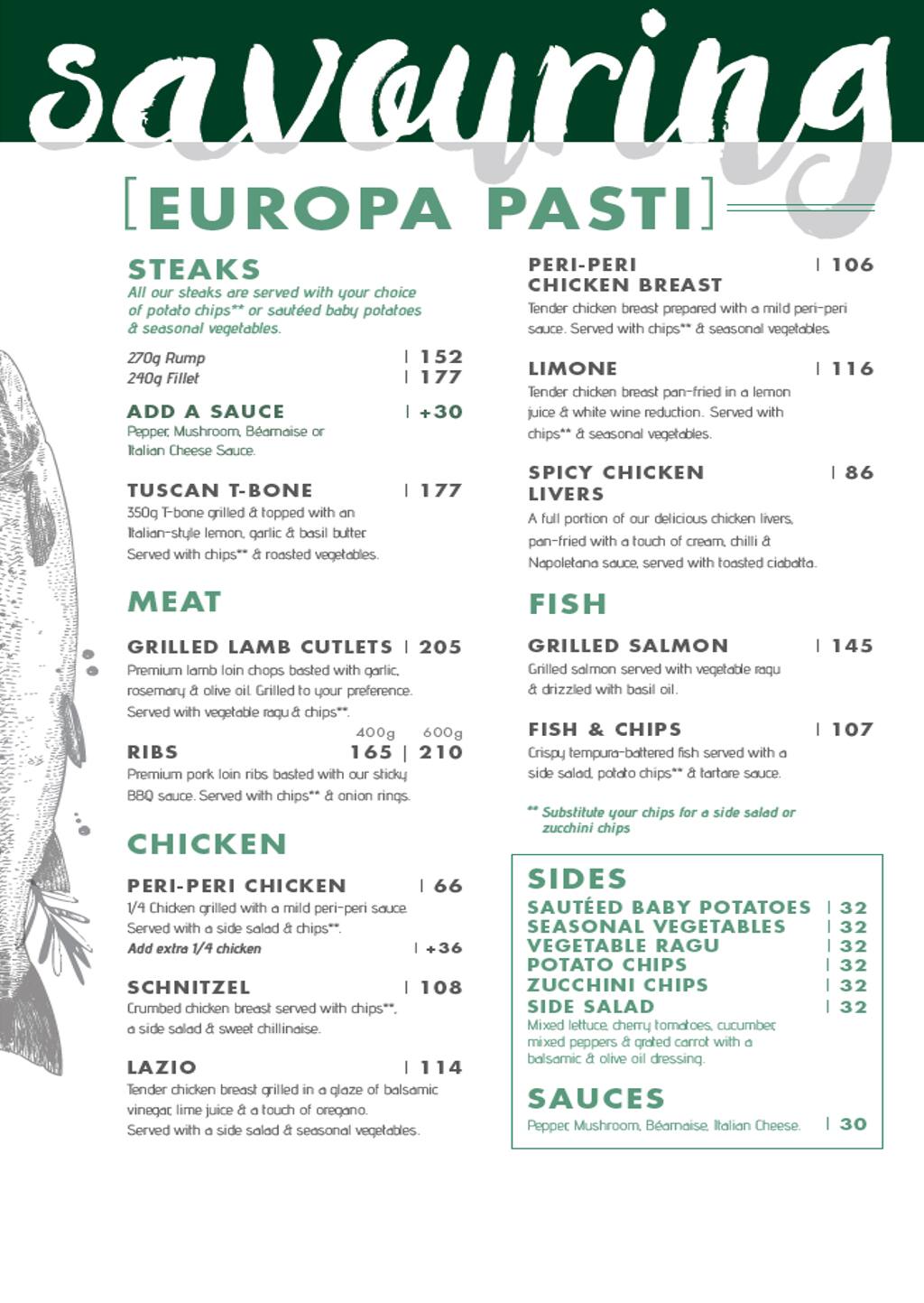 Menu At Europa Restaurant Durban Shop 114A Menu At Europa Restaurant Durban Shop 114A