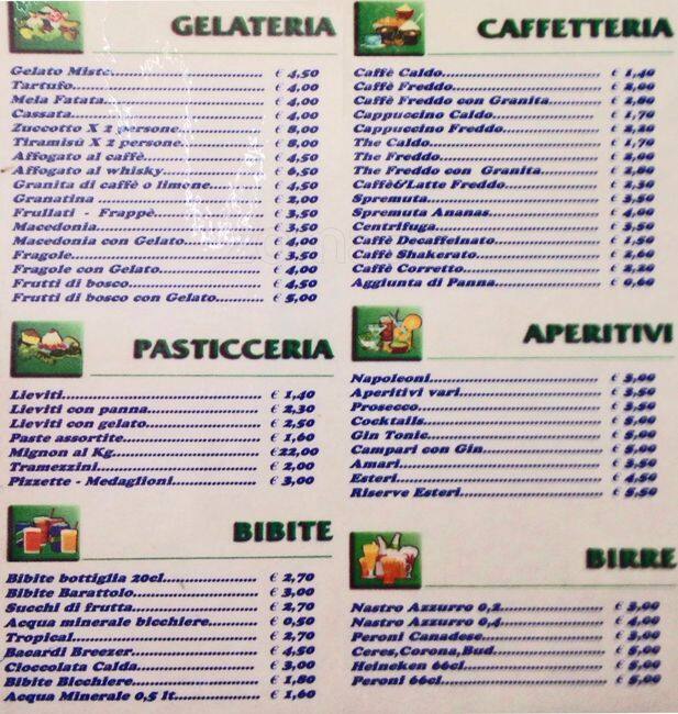 Menu di Pasticceria Bar Gelateria Napoleoni 