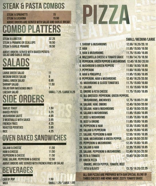 Menu at Niagara Pizza Ltd pizzeria, Delta