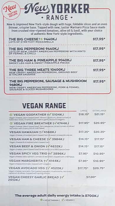 Carta de Domino's Pizza Strathfield