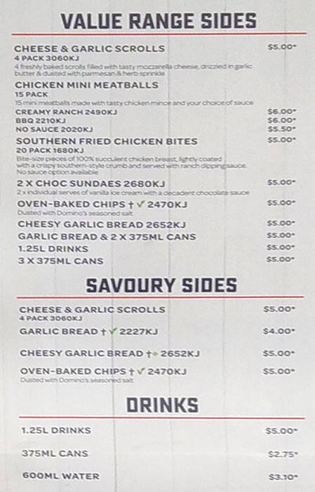 Carta de Domino's Pizza Strathfield