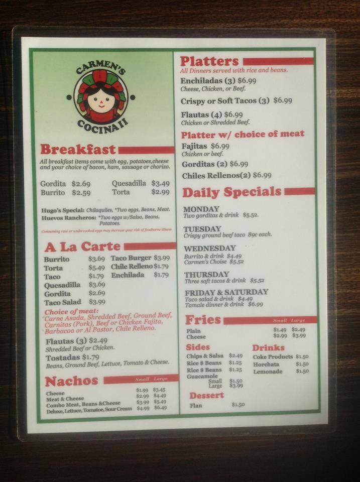 Carmen's Cocina II Menu, Menu for Carmen's Cocina II, Olathe, Kansas