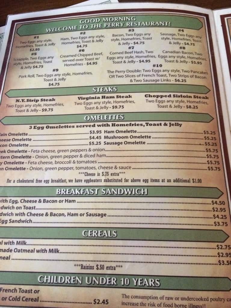 The Perry Restaurant Menu, Menu for The Perry Restaurant