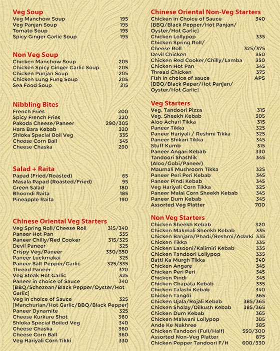 Menu of Shloka Dining Bar, Ghatkopar West, Mumbai