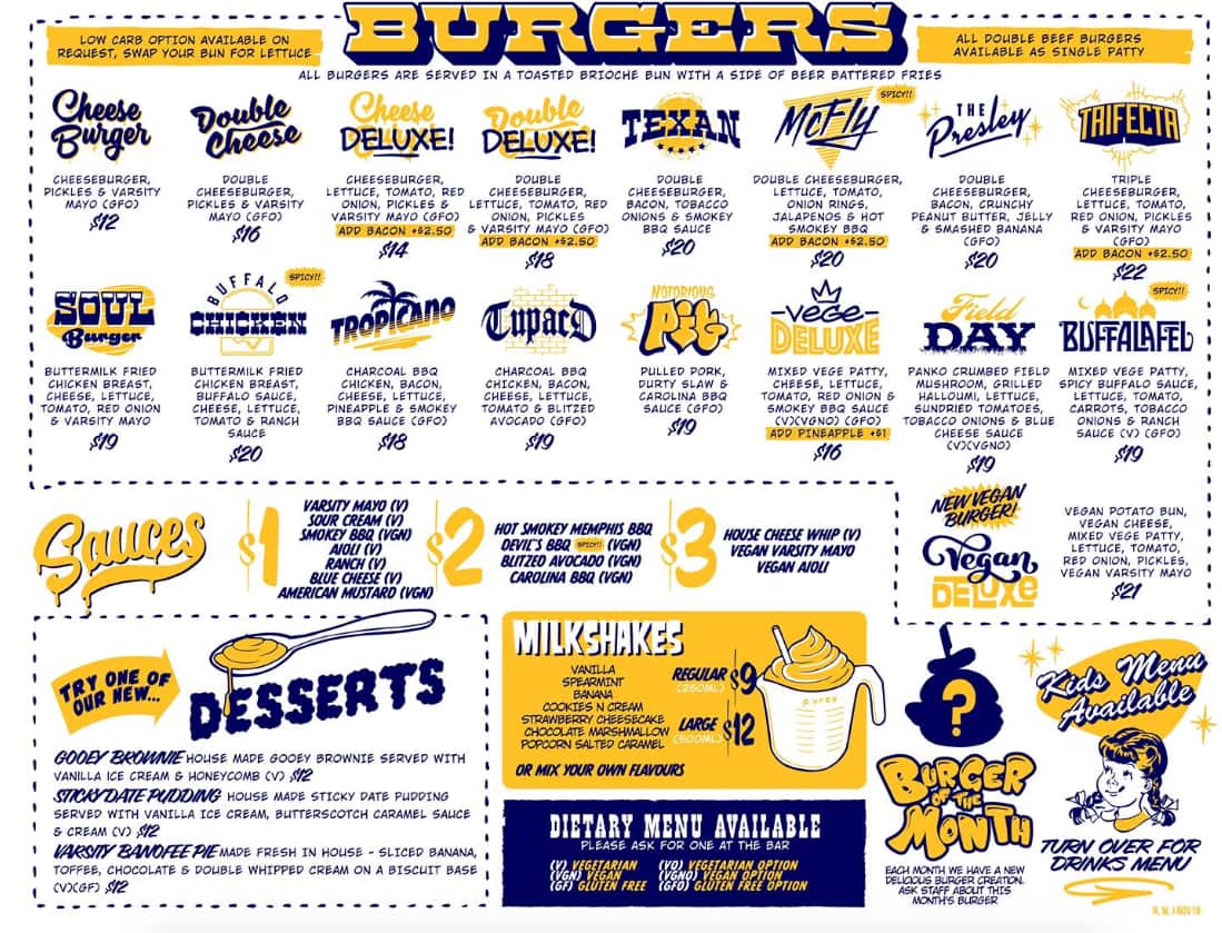 the varsity - kitchen bar burgers menu