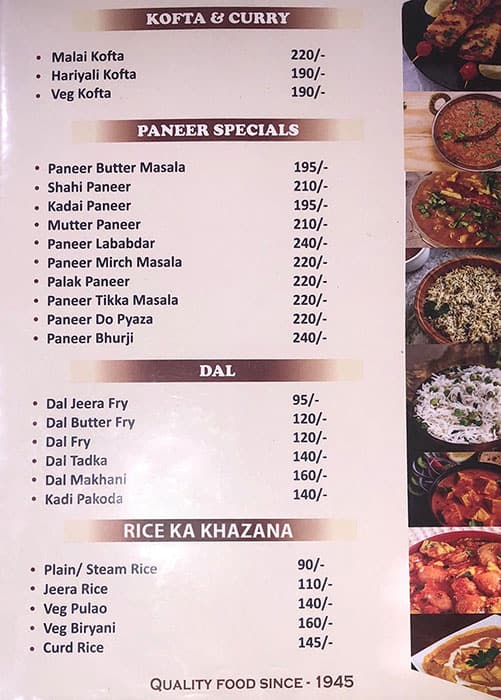 Hotel Mohit Regency menu