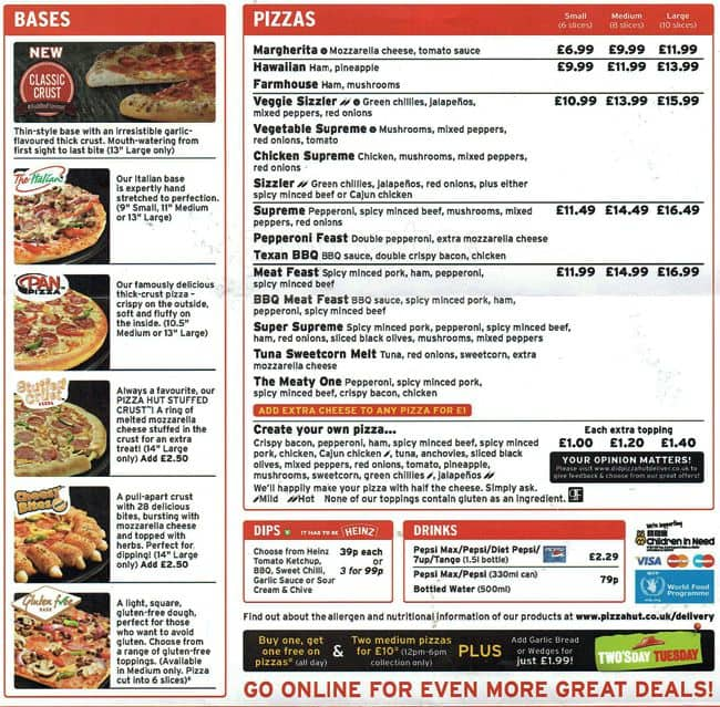 Menu at Pizza Hut Delivery restaurant, Manchester, 56 Bury New Rd