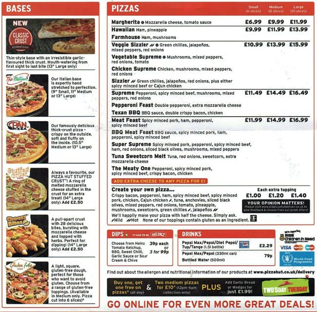 Pizza Hut Delivery Menu Menu For Pizza Hut Delivery Ardwick 