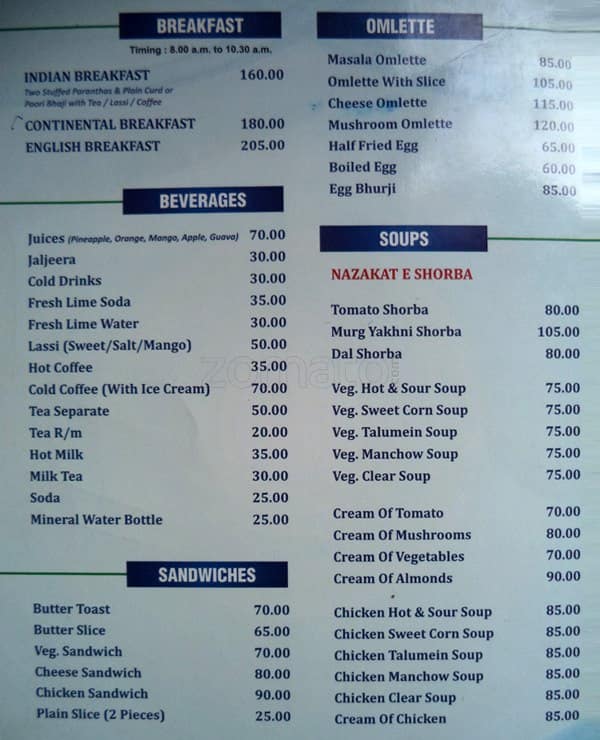 Hotel Nilgiri Restaurant Menu, Menu for Hotel Nilgiri Restaurant, Model ...