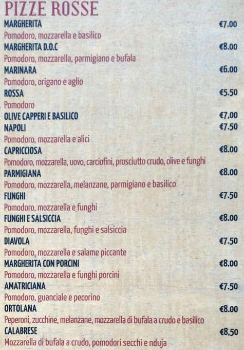 Menu di Margherita 