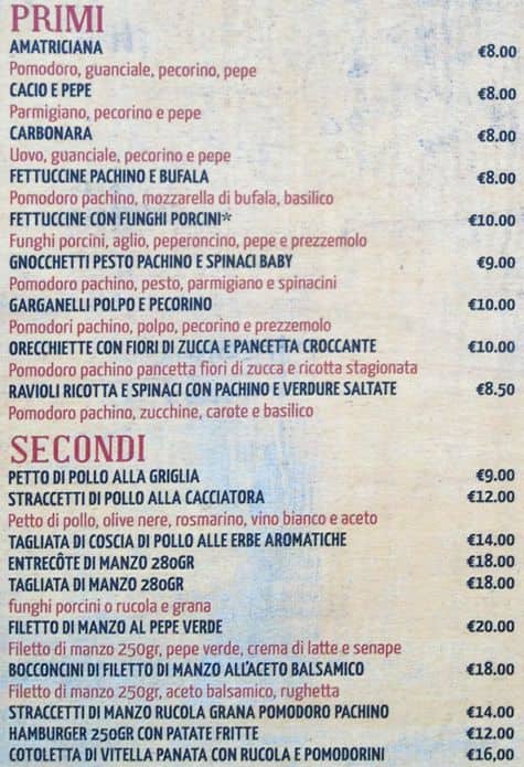 Menu di Margherita 