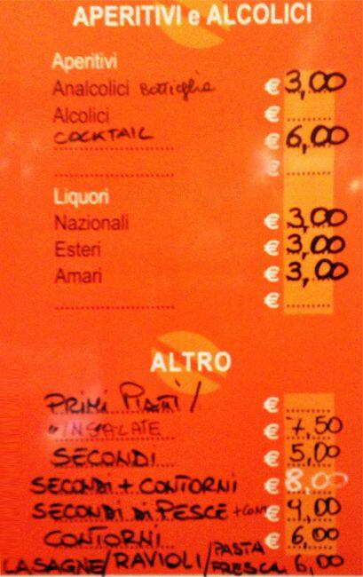 Menu di Bar tavola calda Fracassini 
