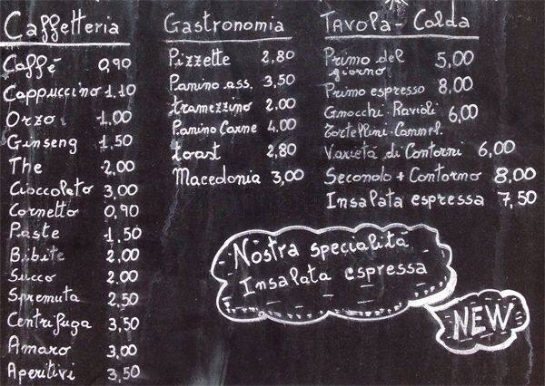 Menu di Bar tavola calda Fracassini 