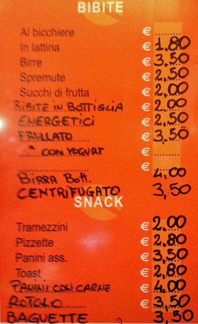 Menu di Bar tavola calda Fracassini 