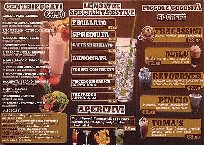 Menu di Bar tavola calda Fracassini 