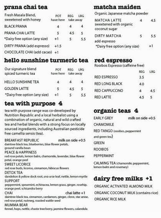 Menu at Nutrition Republic Goodwood, Goodwood, Shop 1/100 King William Rd