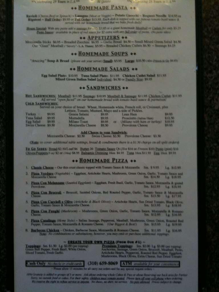 Al Gelato Menu, Menu for Al Gelato, South Carthay, Los Angeles