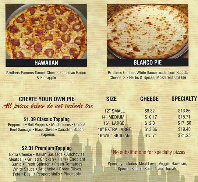 Menu at Brothers Pizza Express pizzeria, The Woodlands, Farm to Market