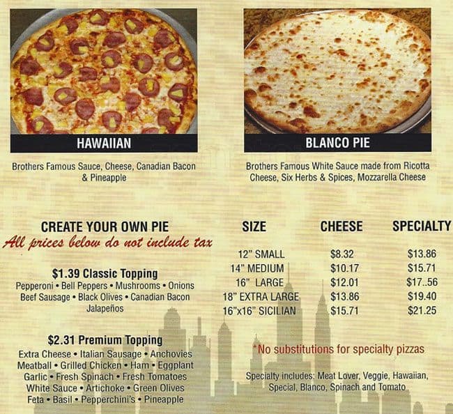 Menu at Brothers Pizza Express pizzeria, The Woodlands, Farm to Market