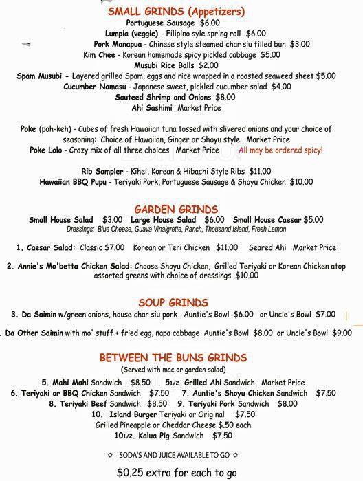 Bamboo Grove Hawaiian Grille menu Urbanspoon/Zomato