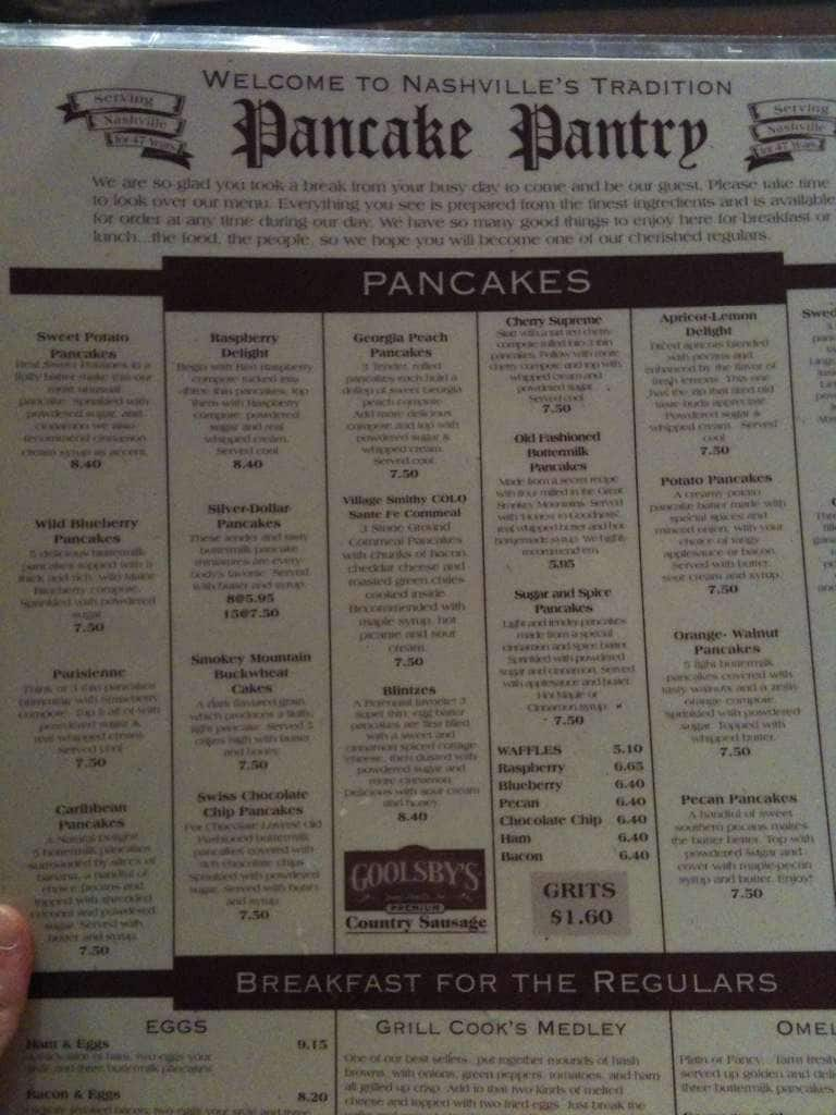 Menu At Pancake Pantry Restaurant Nashville