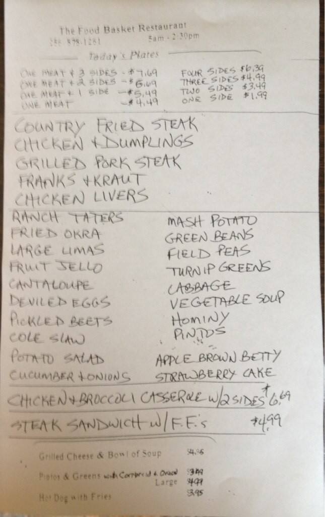 Menu at Food Basket restaurant, Albertville