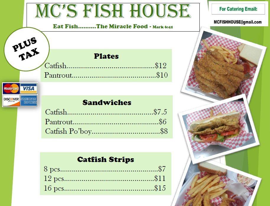MC's Fish House Menu, Menu for MC's Fish House, Jackson, Jackson