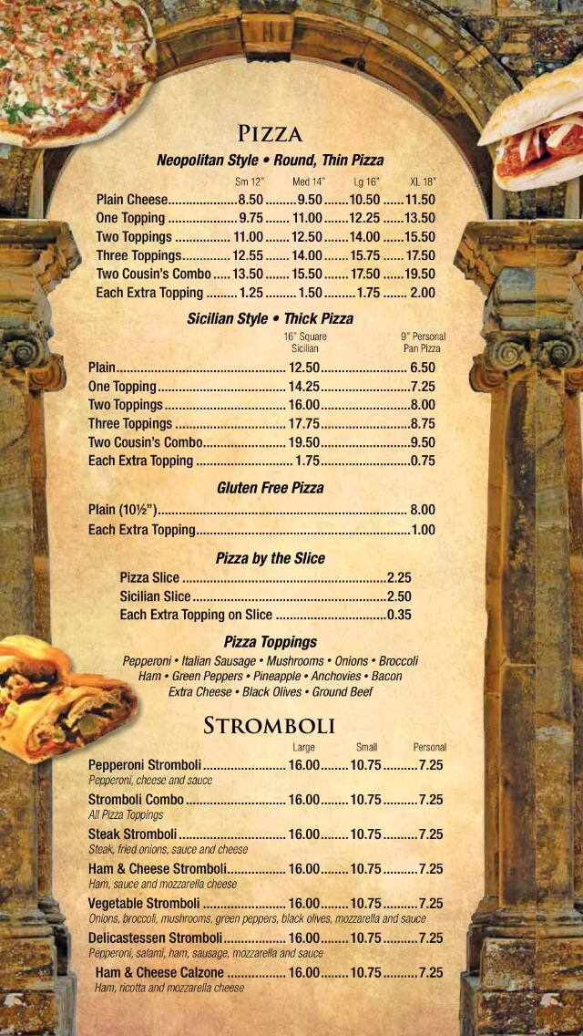 Menu at Two Cousins Pizza Millersville pizzeria, Millersville