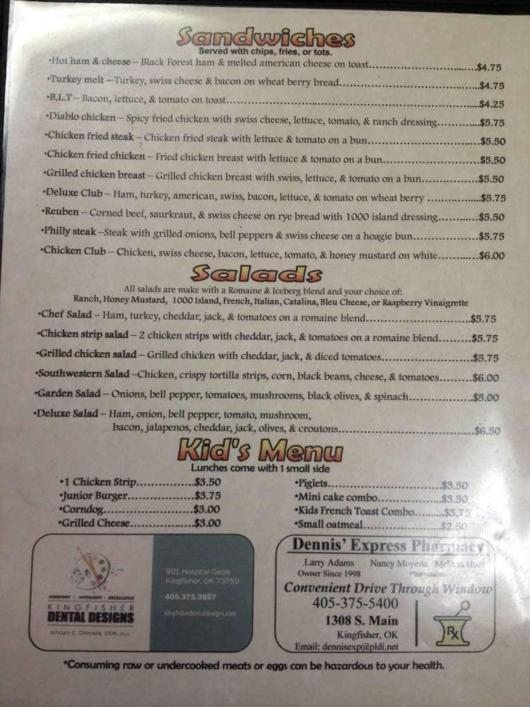 Menu at Sunrise Cafe, Kingfisher