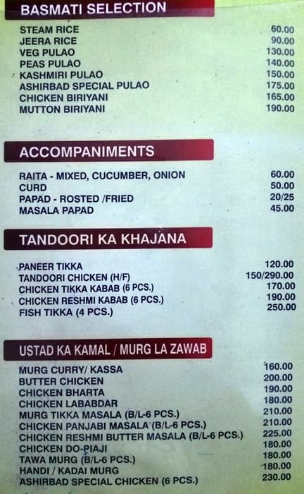 Ashirbad Guest House and Restaurant menu