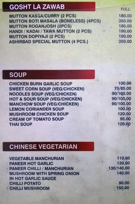 Ashirbad Guest House and Restaurant menu