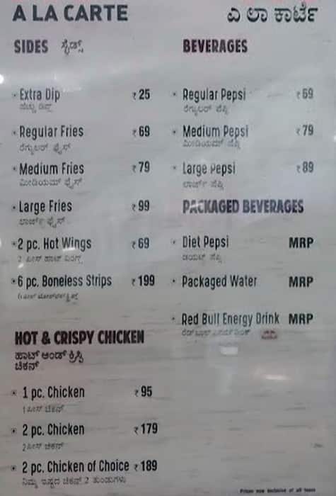 KFC menu