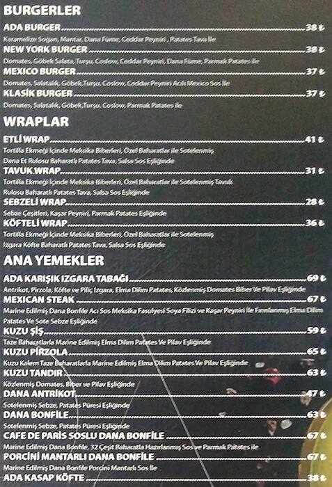 Menu at Ada Baro Bahçe, Istanbul