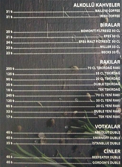 Menu at Ada Baro Bahçe, Istanbul