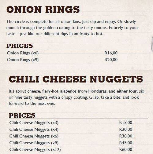 Menu At Burger King Table View Drive Thru Halaal Restaurant Cape Town 5975