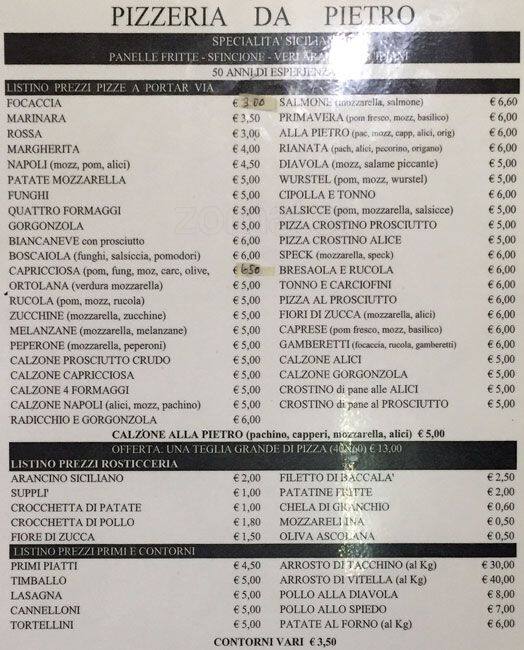 Menu di Da Pietro 
