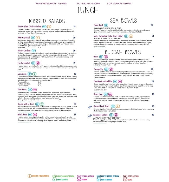 Menu at Argo on the Parade cafe, Norwood