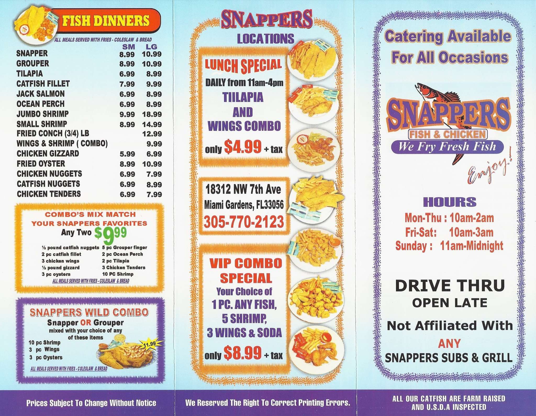 Snappers Fish Chicken Menu Menu For Snappers Fish Chicken